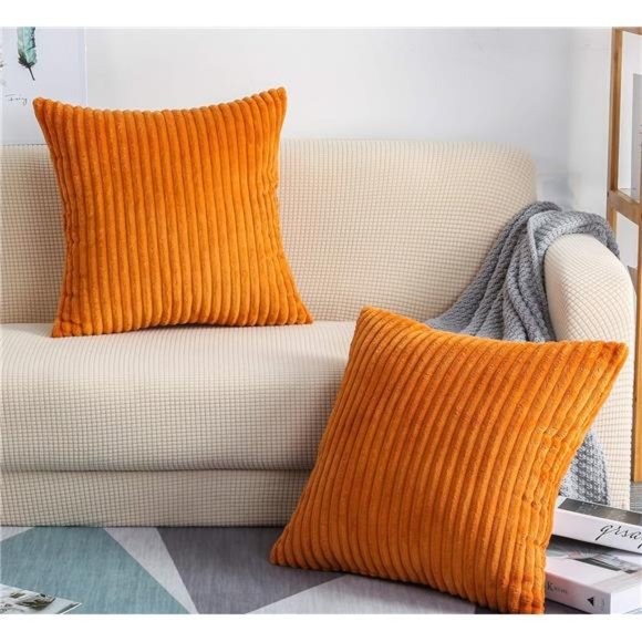 Set of 2Soft Plush Velvet Big StripedCorduroy Solid Decorative Throw PillowCover - Picture 1 of 5